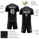 Schwarzes Fußballuniform-Trikot mit benutzerdefiniertem weißem Sublimationsdruck Schwarzes Fußballuniform-Trikot mit benutzerdefiniertem weißem Sublimationsdruck