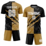 Jersey Gold Scratch Uniform Schwarz-Alt Weiß Sublimation Benutzerdefinierte Graffiti Fußball Muster Jersey Gold Scratch Uniform Schwarz-Alt Weiß Sublimation Benutzerdefinierte Graffiti Fußball Muster
