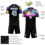 Schwarze Uniform Fußball Sublimation Custom Jersey Weiß-Hellblau Schwarze Uniform Fußball Sublimation Custom Jersey Weiß-Hellblau