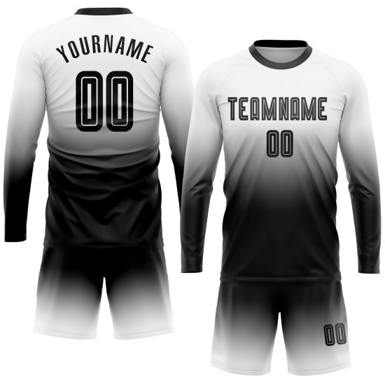 Sublimation Mode Verblassen Lange Schwarz Weiß Jersey Uniform Ärmel Fußball Sublimation Mode Verblassen Lange Schwarz Weiß Jersey Uniform Ärmel Fußball