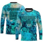 Benutzerdefinierte Dye Sublimation Teal-Schwarz Uniform Fußball Jersey Krawatte Benutzerdefinierte Dye Sublimation Teal-Schwarz Uniform Fußball Jersey Krawatte