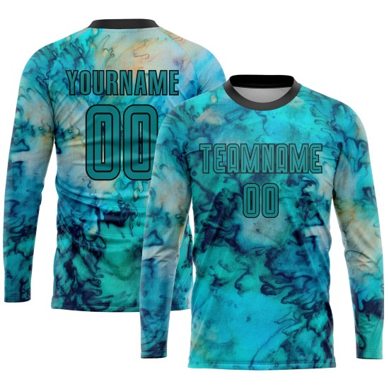 Benutzerdefinierte Dye Sublimation Teal-Schwarz Uniform Fußball Jersey Krawatte Benutzerdefinierte Dye Sublimation Teal-Schwarz Uniform Fußball Jersey Krawatte