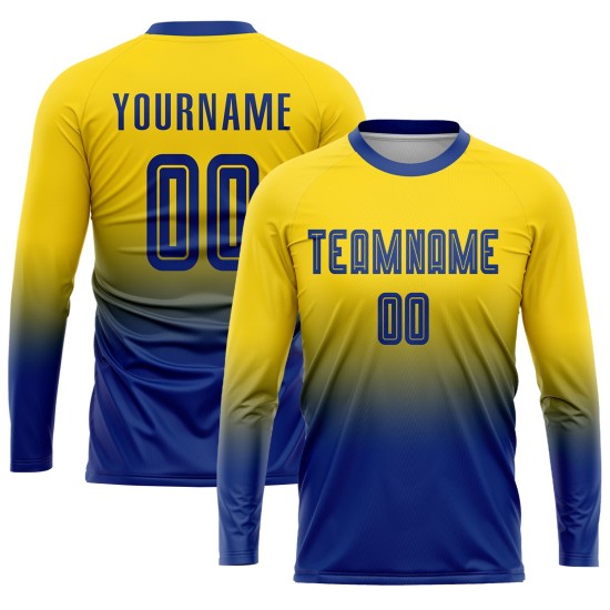 Benutzerdefinierte Gold Fade Fashion Jersey Royal Soccer Sublimation Uniform Benutzerdefinierte Gold Fade Fashion Jersey Royal Soccer Sublimation Uniform