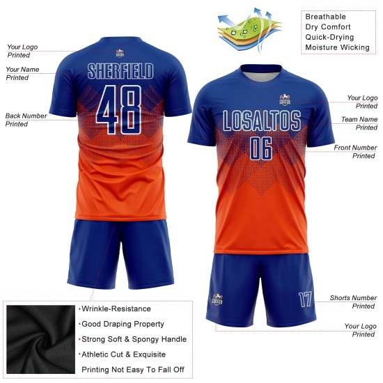 Fußball Royal-Weiß Trikot Uniform Custom Sublimation Orange Fußball Royal-Weiß Trikot Uniform Custom Sublimation Orange