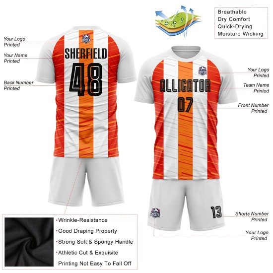 Uniform Fußball Custom Weiß Jersey Sublimation Schwarz-Orange Uniform Fußball Custom Weiß Jersey Sublimation Schwarz-Orange
