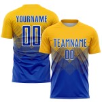 Benutzerdefinierte Uniform Fußball Royal-Weiß Sublimation Gold Trikot Benutzerdefinierte Uniform Fußball Royal-Weiß Sublimation Gold Trikot