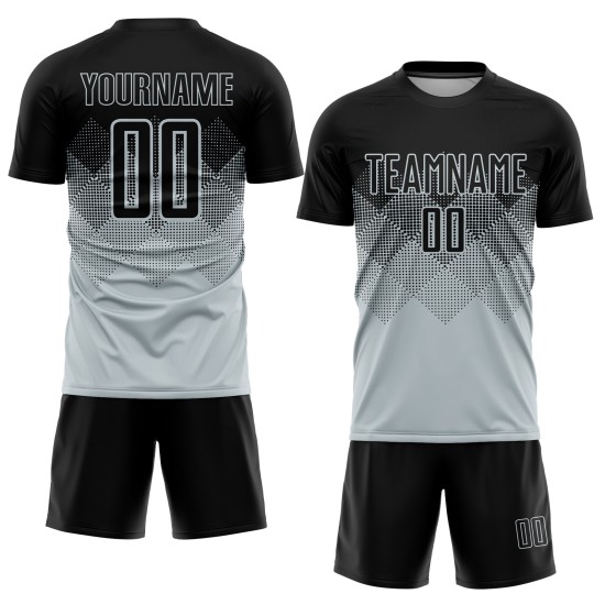 Schwarz Silber Jersey Sublimation Custom Uniform Fußball Schwarz Silber Jersey Sublimation Custom Uniform Fußball