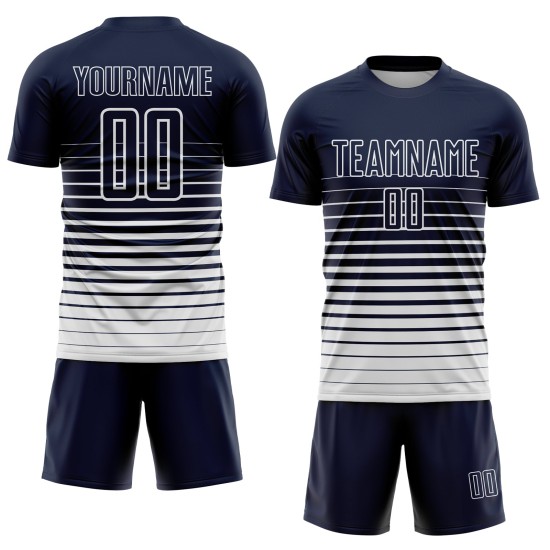 Navy Jersey Fashion Soccer Nadelstreifen Weiß Sublimation Custom Fade Uniform Navy Jersey Fashion Soccer Nadelstreifen Weiß Sublimation Custom Fade Uniform