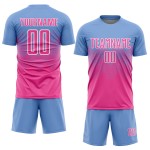 Rosa-Weißes Trikot Hellblaue Sublimationsuniform Benutzerdefinierter Fußball Rosa-Weißes Trikot Hellblaue Sublimationsuniform Benutzerdefinierter Fußball