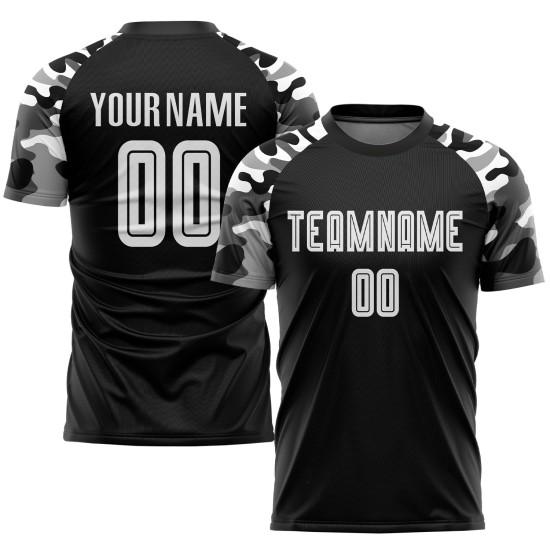 Benutzerdefinierte Uniform Trikot Sublimation Schwarz Fußball Weiß-Camo Benutzerdefinierte Uniform Trikot Sublimation Schwarz Fußball Weiß-Camo