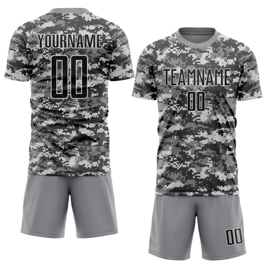 Salute Custom Schwarz-Grau zum Service Sublimation Camo Fußballtrikot Uniform Salute Custom Schwarz-Grau zum Service Sublimation Camo Fußballtrikot Uniform