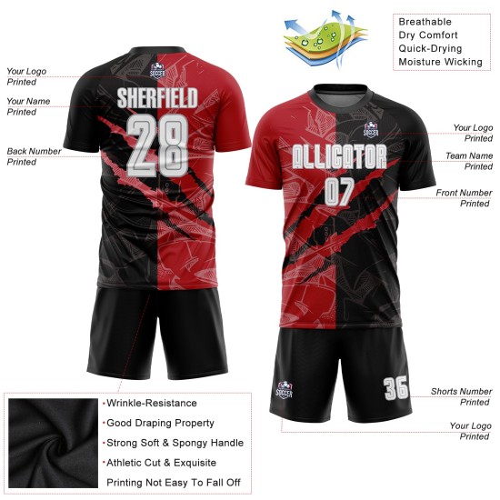 Muster Schwarz Weiß Benutzerdefinierte Graffiti Scratch Sublimation Rot-Grau Uniform Muster Schwarz Weiß Benutzerdefinierte Graffiti Scratch Sublimation Rot-Grau Uniform