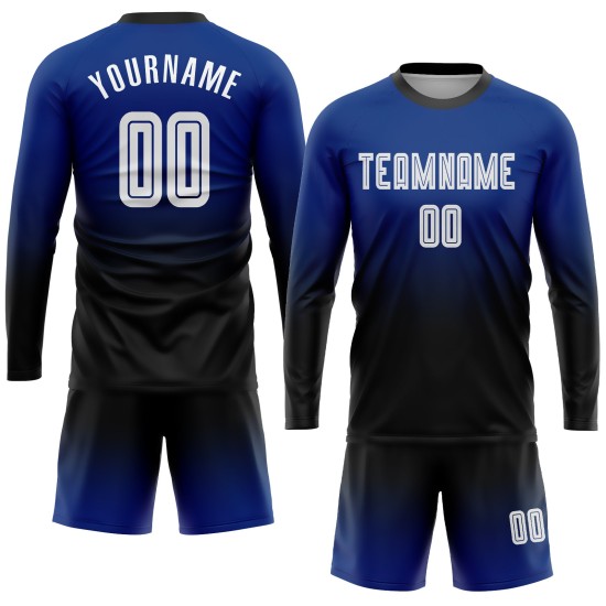 Fade Custom Weiß-Schwarz Sublimation Uniform Royal Sleeve Soccer Long Fashion Jersey Fade Custom Weiß-Schwarz Sublimation Uniform Royal Sleeve Soccer Long Fashion Jersey