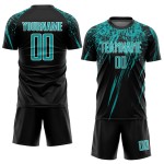 Benutzerdefinierte schwarze Trikot Uniform Sublimation Aqua-Weiß Fußball Benutzerdefinierte schwarze Trikot Uniform Sublimation Aqua-Weiß Fußball
