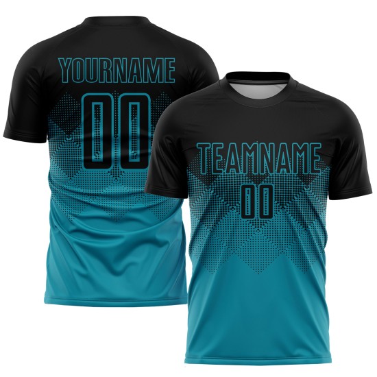 Benutzerdefinierte Sublimation Fußball Petrol Uniform Jersey Schwarz Benutzerdefinierte Sublimation Fußball Petrol Uniform Jersey Schwarz