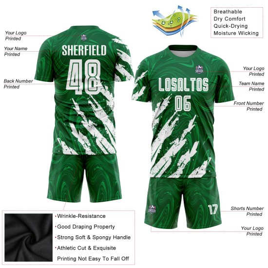 Benutzerdefinierte Fußball Sublimation Jersey Weiß Grün Kelly Uniform Benutzerdefinierte Fußball Sublimation Jersey Weiß Grün Kelly Uniform