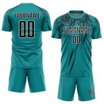 Teal Jersey Sublimation Fußballuniform Schwarz-Weiß Custom Teal Jersey Sublimation Fußballuniform Schwarz-Weiß Custom