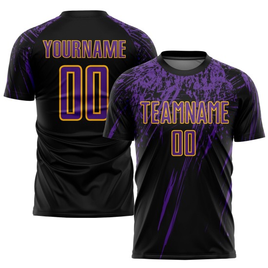 Sublimation Custom Fußball Schwarz Lila-Gold Uniform Trikot Sublimation Custom Fußball Schwarz Lila-Gold Uniform Trikot