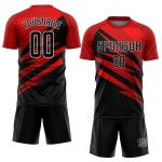 Uniform Fußballtrikot Rot Benutzerdefinierte Sublimation Schwarz-Weiß Uniform Fußballtrikot Rot Benutzerdefinierte Sublimation Schwarz-Weiß