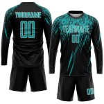 Benutzerdefinierte schwarze Trikot Uniform Sublimation Aqua-Weiß Fußball Benutzerdefinierte schwarze Trikot Uniform Sublimation Aqua-Weiß Fußball