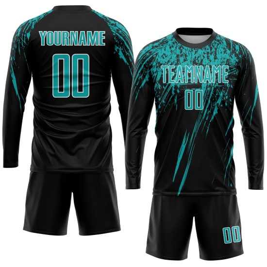 Benutzerdefinierte schwarze Trikot Uniform Sublimation Aqua-Weiß Fußball Benutzerdefinierte schwarze Trikot Uniform Sublimation Aqua-Weiß Fußball