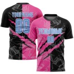 Benutzerdefinierte Sublimation Scratch Hellblau Graffiti Schwarz-Rosa Muster Fußball Jersey Uniform Benutzerdefinierte Sublimation Scratch Hellblau Graffiti Schwarz-Rosa Muster Fußball Jersey Uniform