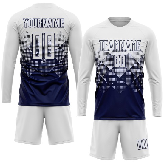 Benutzerdefinierte Marineblau Weiß Trikot Fußball Uniform Sublimation Benutzerdefinierte Marineblau Weiß Trikot Fußball Uniform Sublimation