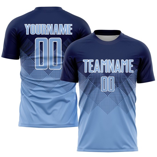 Trikot Fußball Hellblau Benutzerdefinierte Sublimation Uniform Blau-Weiß Trikot Fußball Hellblau Benutzerdefinierte Sublimation Uniform Blau-Weiß