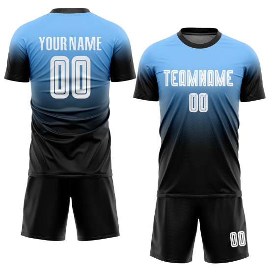 Blau Weiß-Schwarz Custom Sublimation Verblassen Pulver Uniform Jersey Mode Fußball Blau Weiß-Schwarz Custom Sublimation Verblassen Pulver Uniform Jersey Mode Fußball