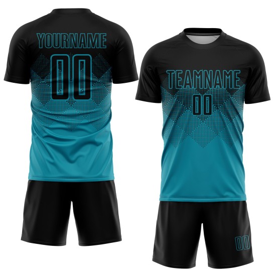 Benutzerdefinierte Sublimation Fußball Petrol Uniform Jersey Schwarz Benutzerdefinierte Sublimation Fußball Petrol Uniform Jersey Schwarz