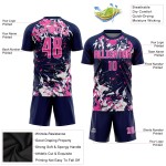 Jersey Custom Navy Fußballuniform Pink-Weiß Sublimation Jersey Custom Navy Fußballuniform Pink-Weiß Sublimation
