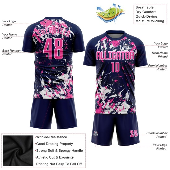 Jersey Custom Navy Fußballuniform Pink-Weiß Sublimation Jersey Custom Navy Fußballuniform Pink-Weiß Sublimation