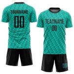 Schwarzes Sublimationstrikot, benutzerdefinierte Uniform, Fußball, blaugrün Schwarzes Sublimationstrikot, benutzerdefinierte Uniform, Fußball, blaugrün