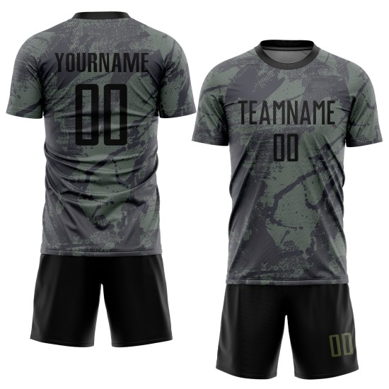Olive Schwarz Fußball zu Jersey Sublimation Custom Uniform Salut Service Olive Schwarz Fußball zu Jersey Sublimation Custom Uniform Salut Service