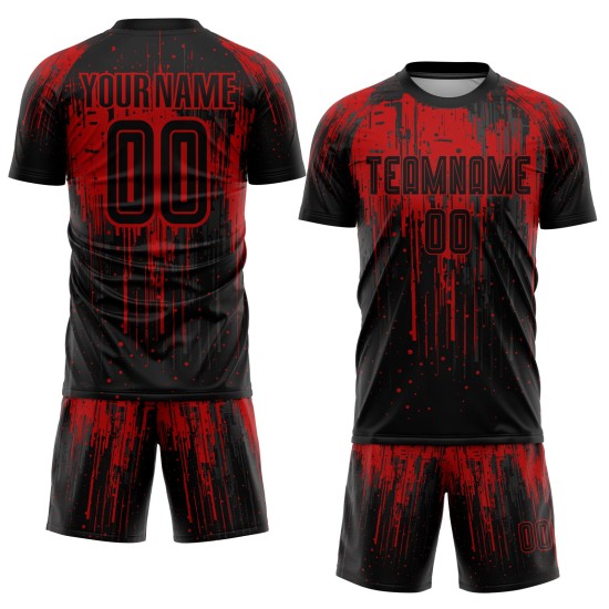 Rotes Trikot, Uniform, Fußball, schwarz, benutzerdefinierte Sublimation Rotes Trikot, Uniform, Fußball, schwarz, benutzerdefinierte Sublimation