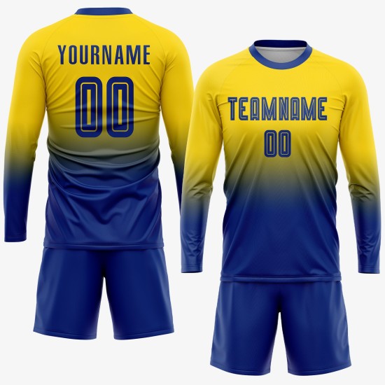 Benutzerdefinierte Gold Fade Fashion Jersey Royal Soccer Sublimation Uniform Benutzerdefinierte Gold Fade Fashion Jersey Royal Soccer Sublimation Uniform
