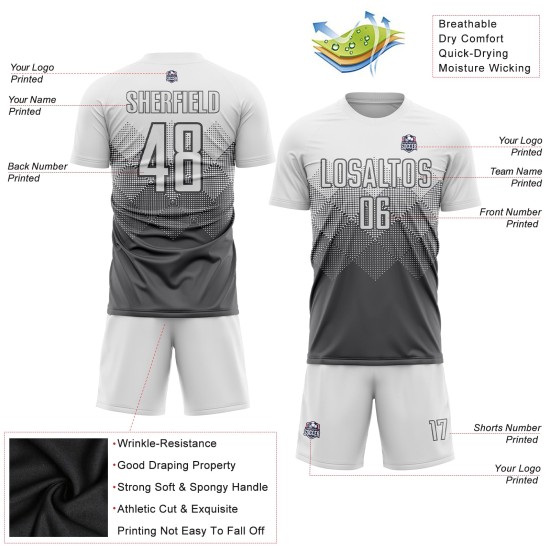 Uniform Sublimation Grau Trikot Weiß Custom Fußball Stahl Uniform Sublimation Grau Trikot Weiß Custom Fußball Stahl
