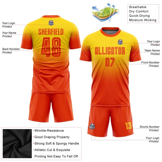 Fußball Orange Benutzerdefinierte Uniform Fade Gold Mode Jersey Sublimation Fußball Orange Benutzerdefinierte Uniform Fade Gold Mode Jersey Sublimation
