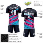 Weißes Trikot, Uniform, Fußball, Pink-Hellblau, benutzerdefinierte Sublimation, Marineblau Weißes Trikot, Uniform, Fußball, Pink-Hellblau, benutzerdefinierte Sublimation, Marineblau