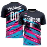 Weißes Trikot, Uniform, Fußball, Pink-Hellblau, benutzerdefinierte Sublimation, Marineblau Weißes Trikot, Uniform, Fußball, Pink-Hellblau, benutzerdefinierte Sublimation, Marineblau