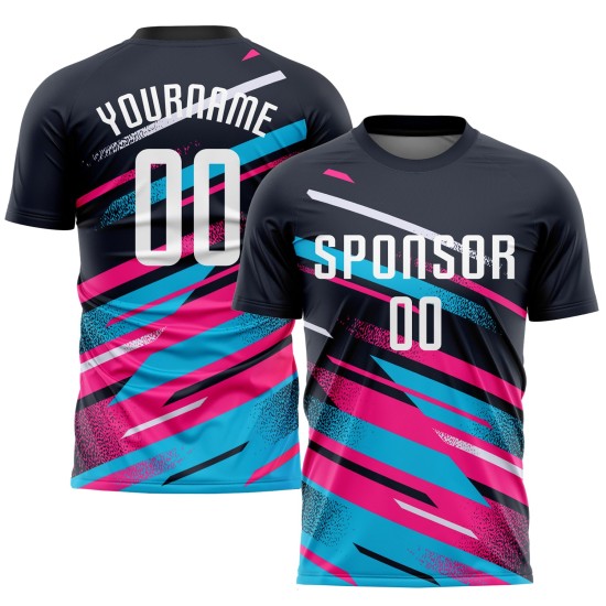 Weißes Trikot, Uniform, Fußball, Pink-Hellblau, benutzerdefinierte Sublimation, Marineblau Weißes Trikot, Uniform, Fußball, Pink-Hellblau, benutzerdefinierte Sublimation, Marineblau