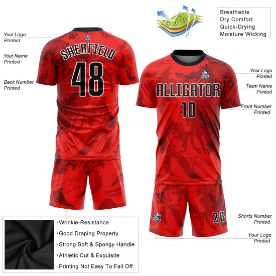Trikot Rot Custom Uniform Fußball Schwarz-Weiß Sublimation Trikot Rot Custom Uniform Fußball Schwarz-Weiß Sublimation