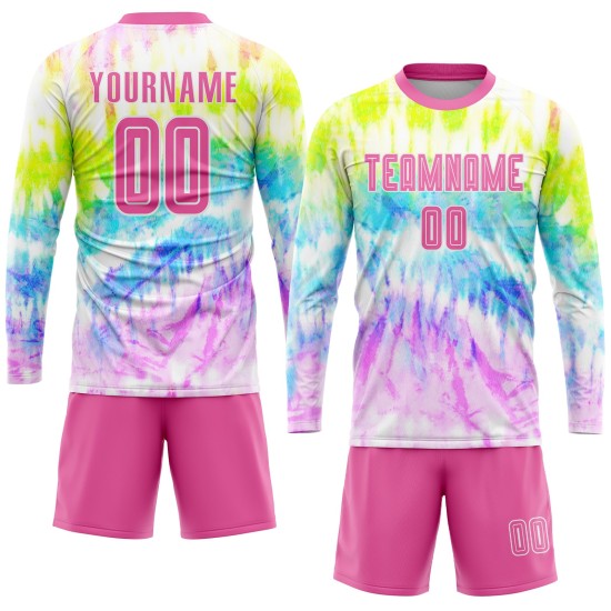 Benutzerdefinierte Trikot Krawatte Sublimation Fußball Uniform Farbstoff Rosa-Weiß Benutzerdefinierte Trikot Krawatte Sublimation Fußball Uniform Farbstoff Rosa-Weiß
