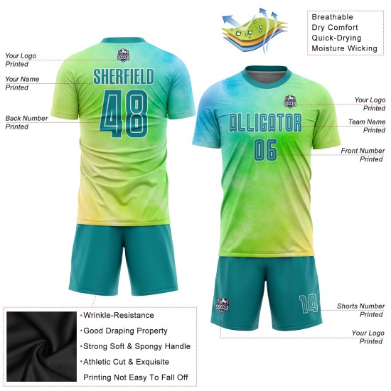 Teal-Weiß Jersey Sublimation Custom Dye Tie Uniform Fußball Teal-Weiß Jersey Sublimation Custom Dye Tie Uniform Fußball
