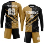 Jersey Gold Scratch Uniform Schwarz-Alt Weiß Sublimation Benutzerdefinierte Graffiti Fußball Muster Jersey Gold Scratch Uniform Schwarz-Alt Weiß Sublimation Benutzerdefinierte Graffiti Fußball Muster