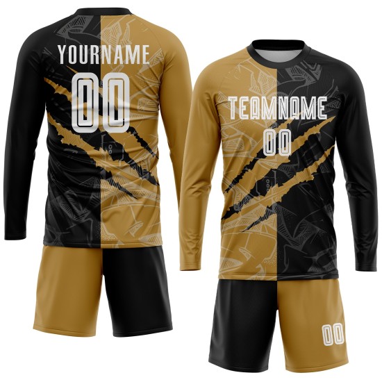 Jersey Gold Scratch Uniform Schwarz-Alt Weiß Sublimation Benutzerdefinierte Graffiti Fußball Muster Jersey Gold Scratch Uniform Schwarz-Alt Weiß Sublimation Benutzerdefinierte Graffiti Fußball Muster