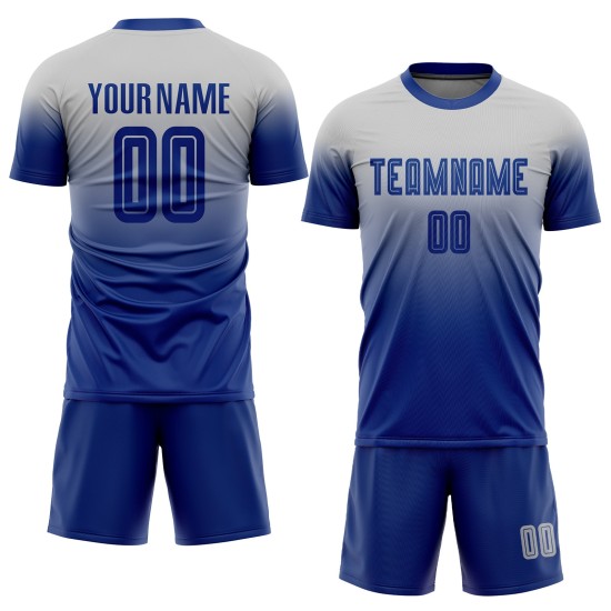 Verblassen Grau Jersey Fußball Royal Custom Fashion Uniform Sublimation Verblassen Grau Jersey Fußball Royal Custom Fashion Uniform Sublimation